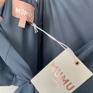 Show me your mumu lauren tie Maxi Dress in Slate Blue Chiffon NEVER WORN.